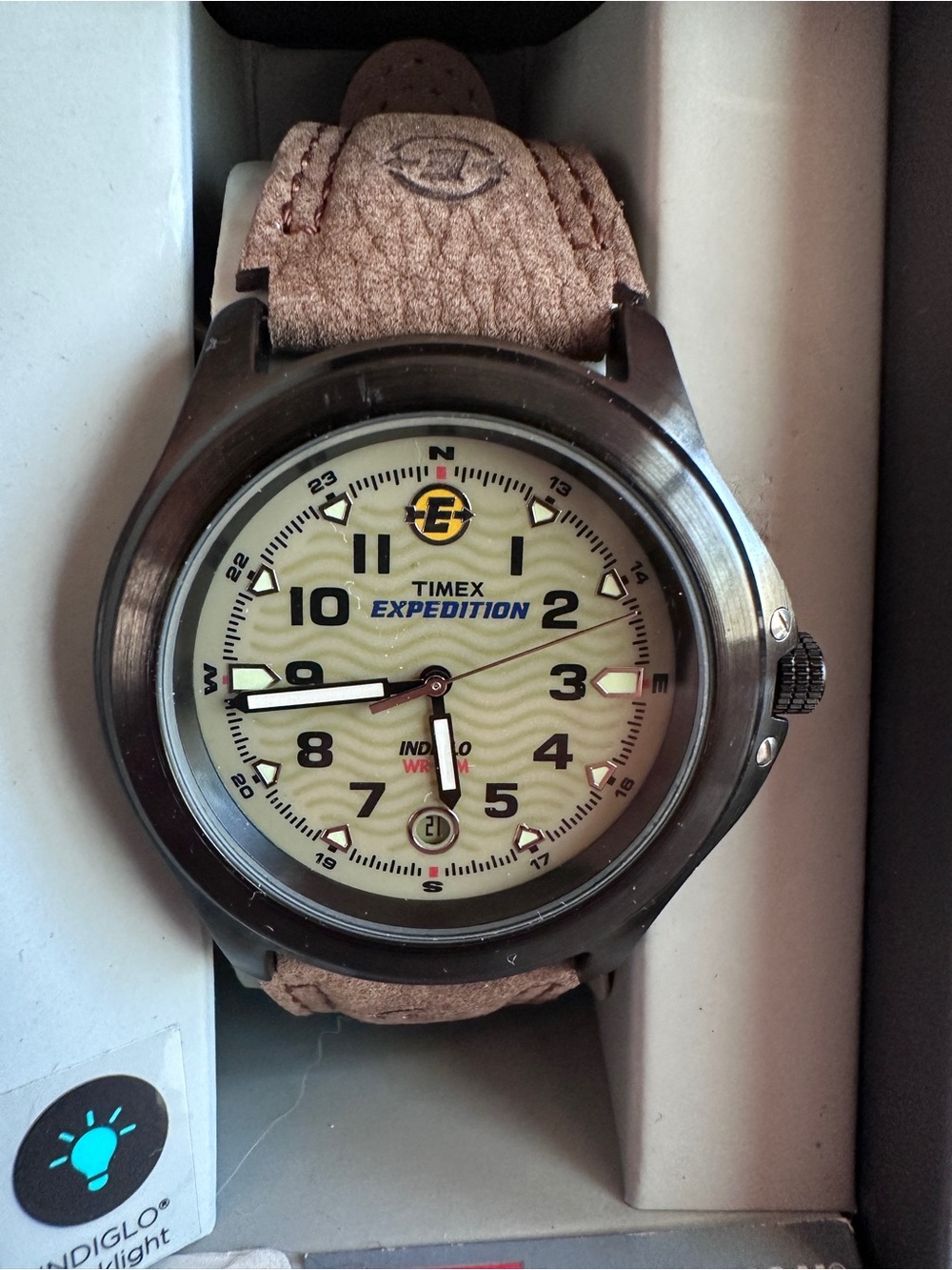 Timex Expedition Field- Patterned Dial, Metal Bezel, Tan Leather Strap
